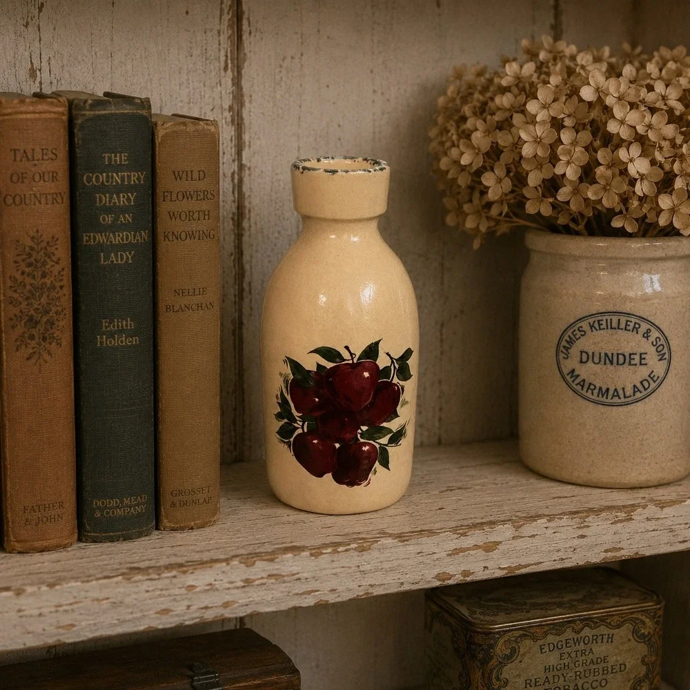 Vintage Home & Garden Party Stoneware Apple Crock Bottle Vase Made in USA